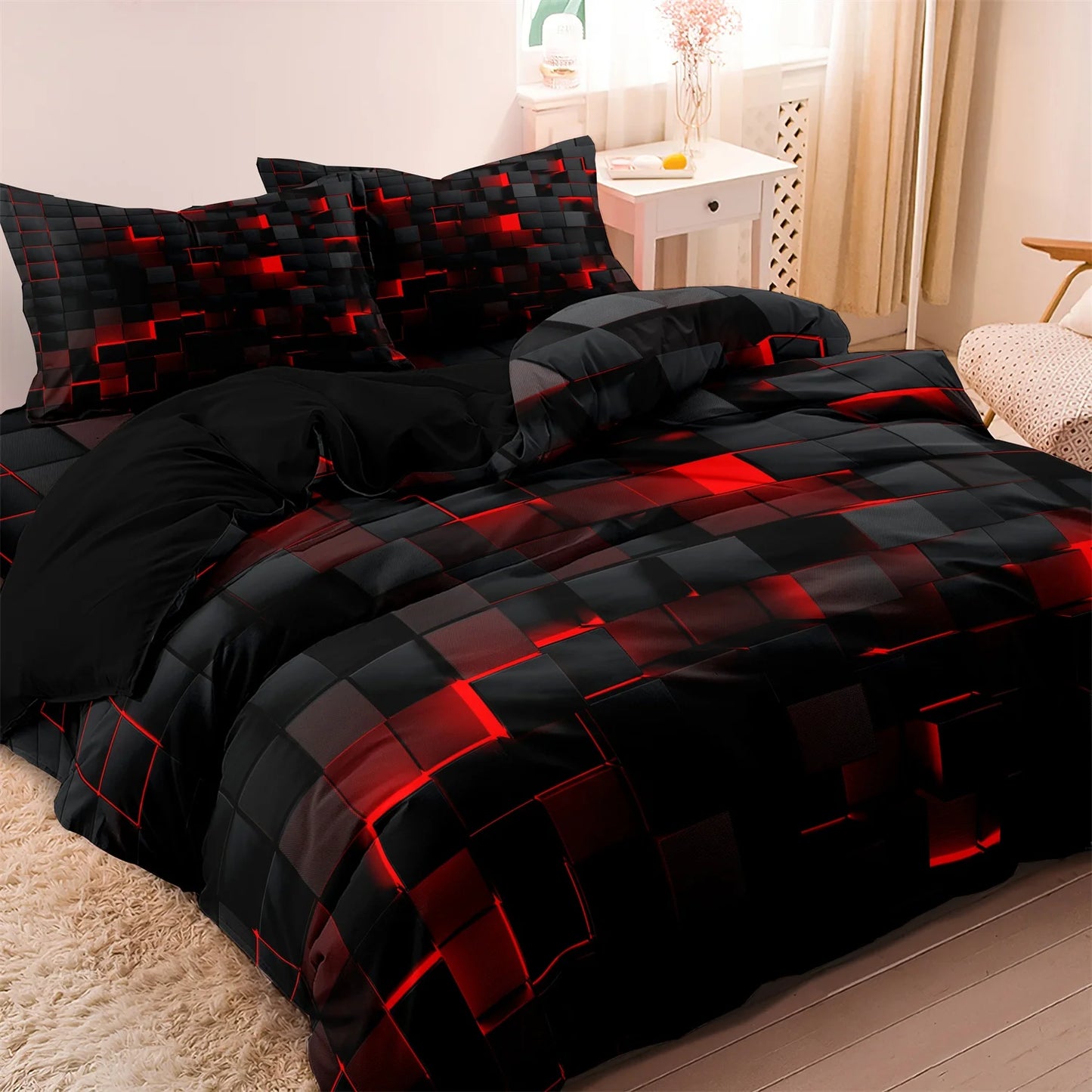 3pcs Luxurious Geometric Grid Plaid Print Soft Comfortable Duvet Cover Bedding Set Included 1*Duvet Cover & 2*Pillowcases