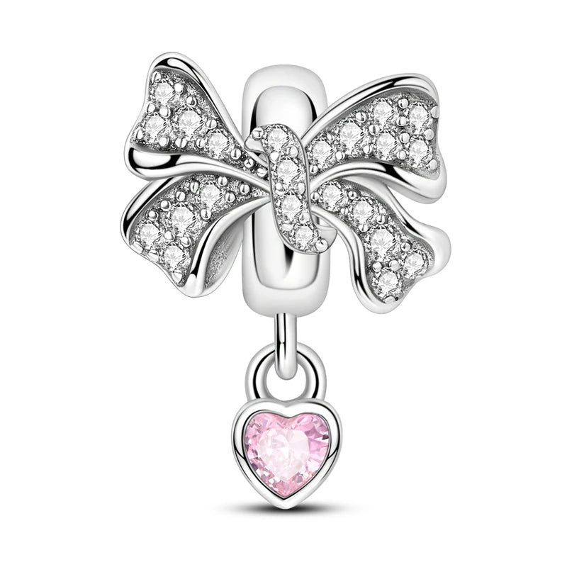 925 Sterling Silver Princess Powder Series Exquisite Daily Bow Sweet Charms Beads Fit Pan Original Bracelets DIY Jewelry