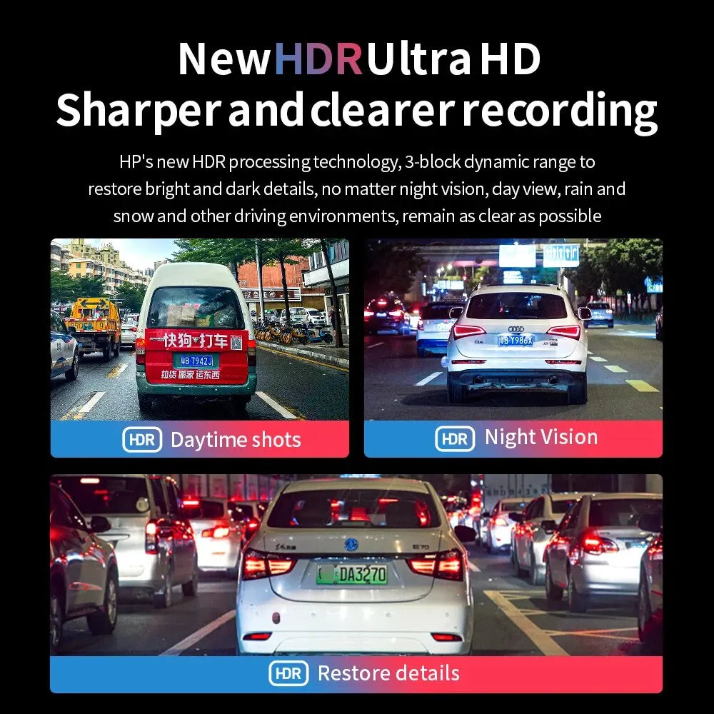 HP Car Recorder HD Night Vision 1296P Car WiFi Car DVR Video Loop Video Parking Monitoring