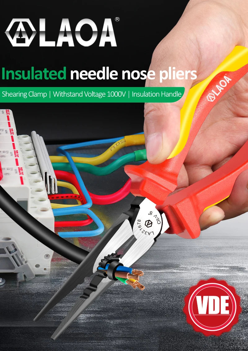 LAOA VDE Wire Cutters 6'' 7'' 8'' Insulated Combination Diagonal Needle Nose Pliers Electrician Tool High Voltage Resistance