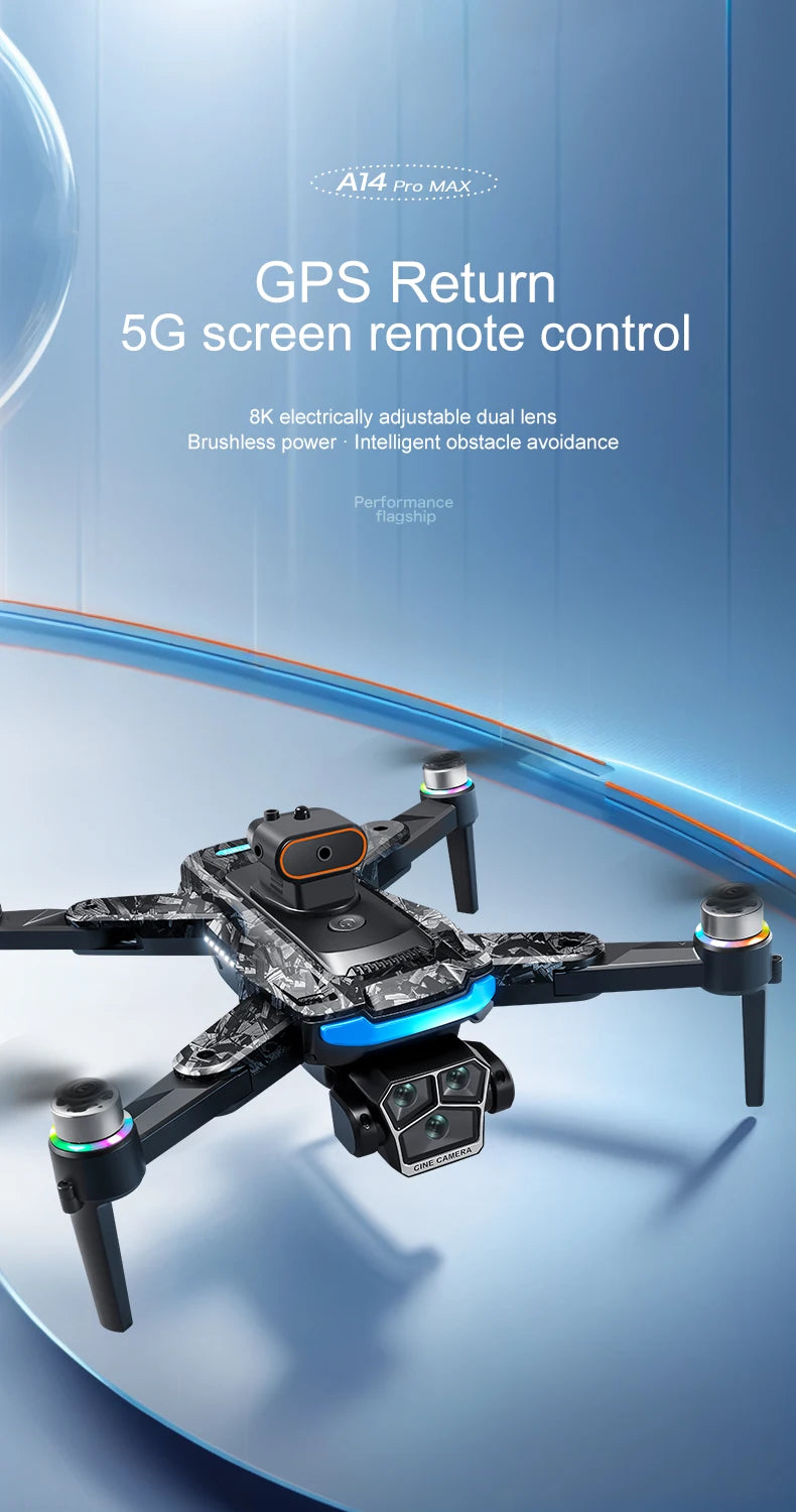 A14 PRO MAX Drone 8K Professional Camera Four-Axis Aerial Photography with Screen Remote Control 5000M 5G WIFI GPS FPV RC Dron