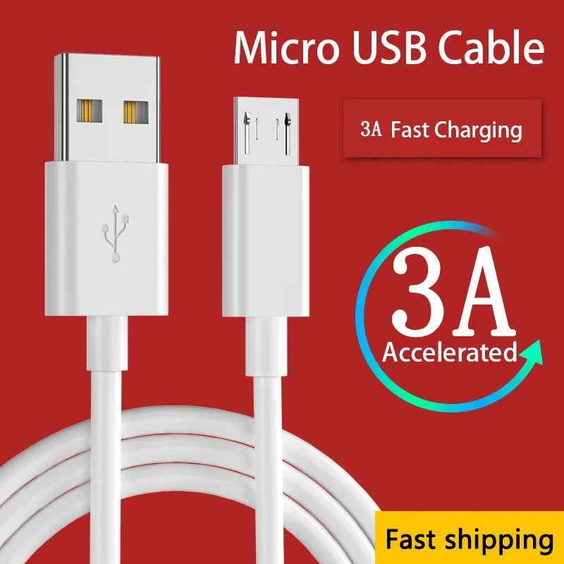 3A Fast Charging Micro USB Cable for Huawei Samsung Xiaomi Redmi Android V8 Charging Port Phone Charger Charging Cord