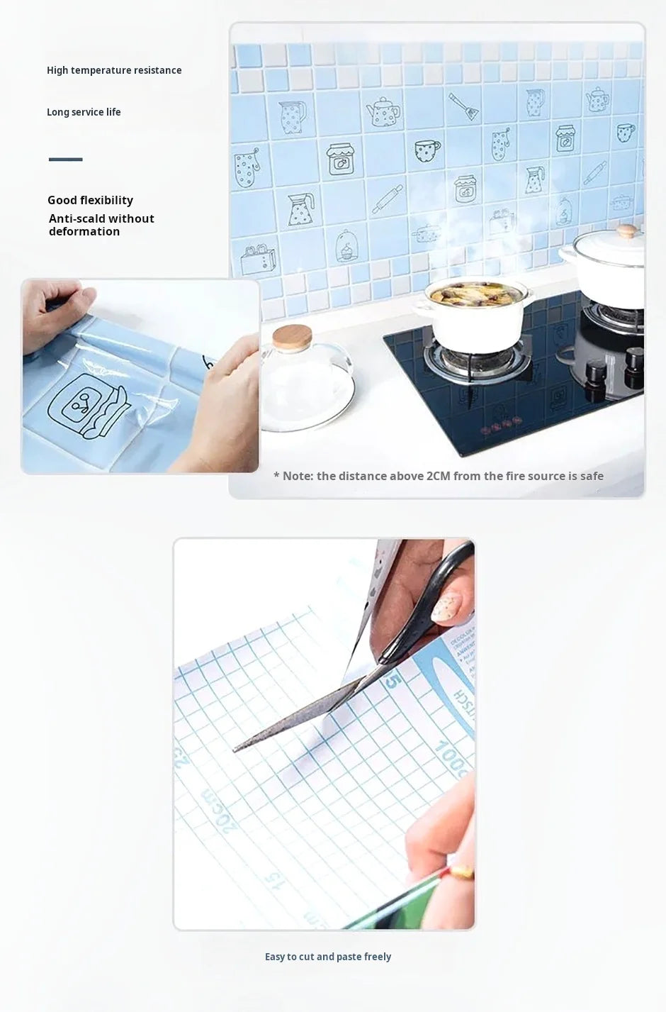 Kitchen Oil Resistant Stickers Waterproof Self-adhesive Wallpaper Stove Countertop Protective Pad Cabinet Countertop Marble Film