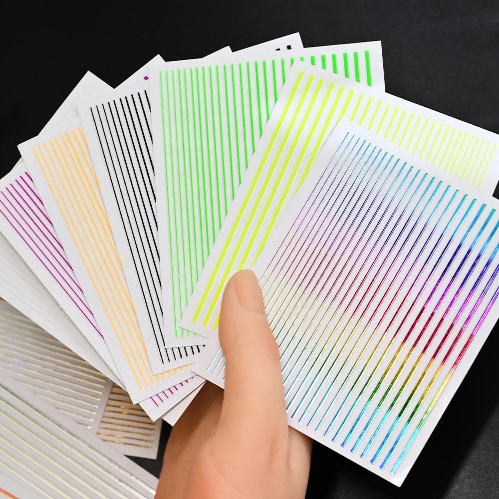 1Sheet Laser Gold/Silver Line 3D Nail Art Stickers Colorful/Black/White Stripe Self-Adhesive Slider DIY Lines Manicure Decals *&