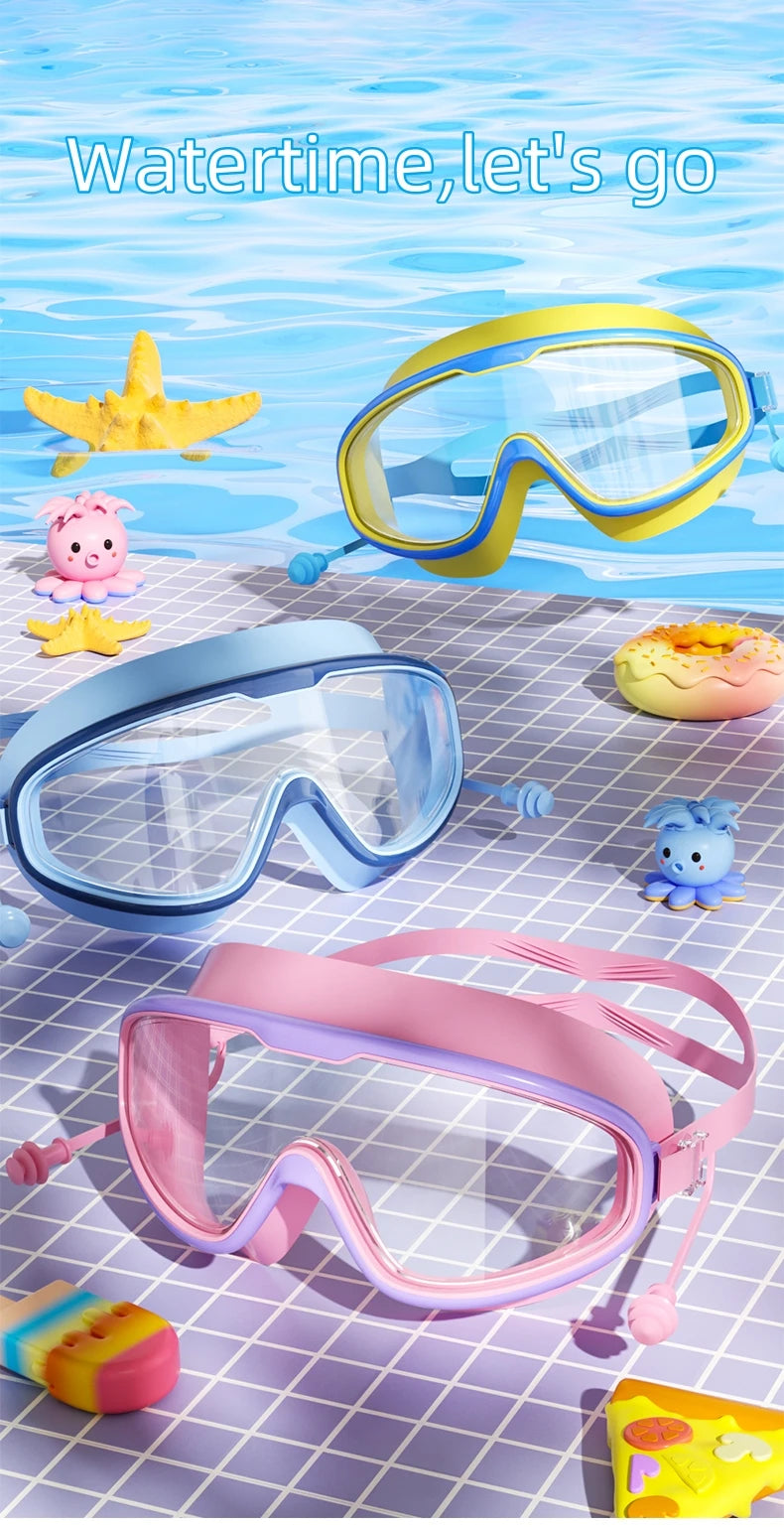 Kids Swimming Goggles Big Frame HD View Anti-fog Waterproof Children's Swim Goggles Boys and Girls Multi-color to Choose