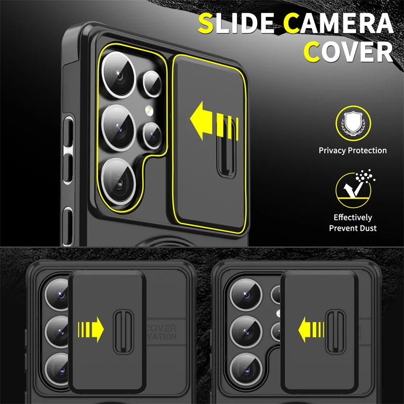 Armor Magnetic Ring Case for Samsung Galaxy S24 S23 Plus S21 S22 S25 Ultra S20 FE A54 A55 A16 A36 A56 A17 5G Lens Protect Cover