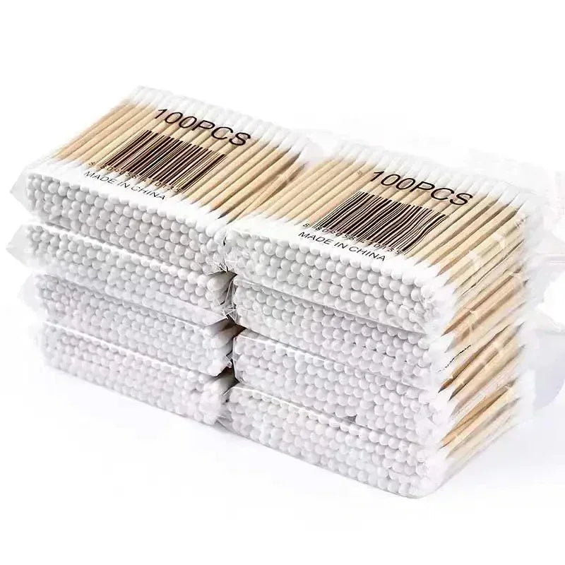 100/300/500 Pcs Cotton Swabs with Wooden Sticks, Bamboo Cotton Swabs Double Round Tips, Biodegradable Cotton Buds