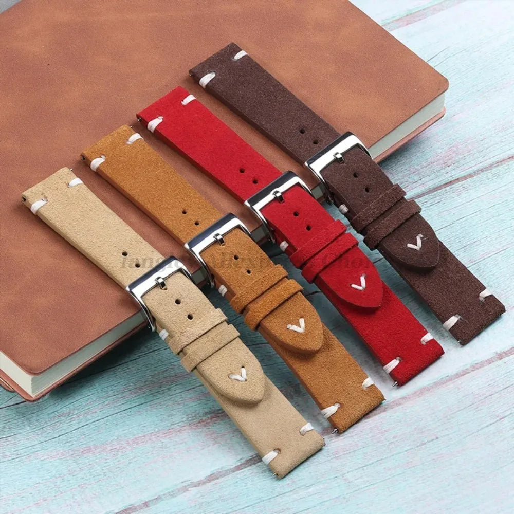 Soft Suede Watch Band 18mm 20mm 22mm Leather Strap Brown Blue Black Belt Replacement for Seiko Quick Release Men Women Bracelet