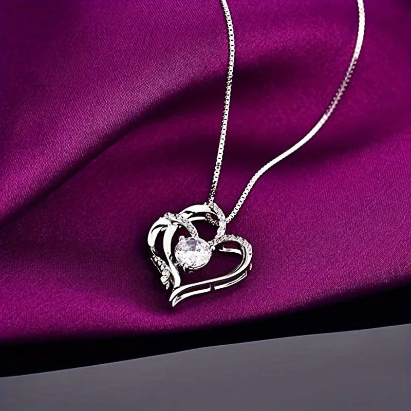 Elegant Heart Zircon Necklace With Luxury Rose Gift Box For Women Girlfriend Christmas Valentine's Day Gift 2023 New In Jewelry