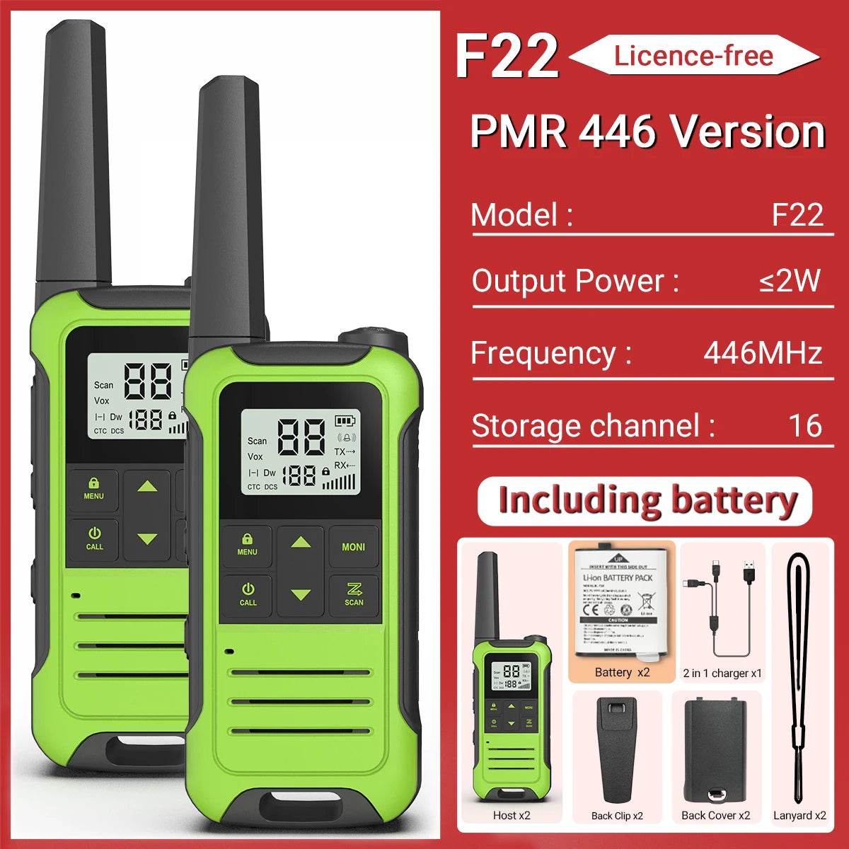 2pcs Baofeng F22 Mini Walkie Talkie PMR FRS Long Range Rechargable Portable Kids Two Way Radio Type-C Charger for Camping Trip