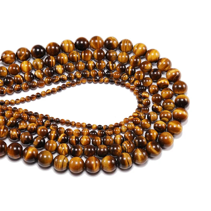 Natural Smooth Brown Tiger Eye Stone DIY Bracelet Necklace Accessories Loose Round Beads for Jewelry Making 15" Strand 6 8 10MM