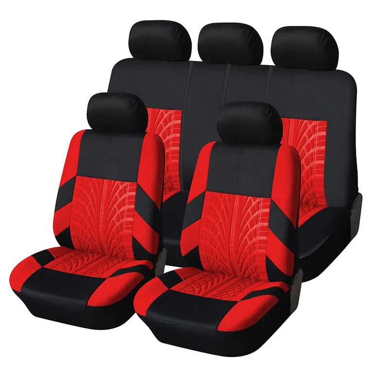Tire Track Pressing Car Seat Covers Full Set Universal Cloth Car SUV Van Automotive Interior Covers Airbag Compatibe