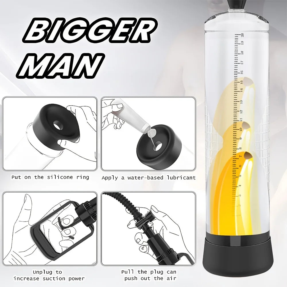 Male Manual Penis Pump Penis Enlarger Negative Pressure Vacuum Pump Big Dick Erection Enhancement Trainer Equipment Adult SexToy