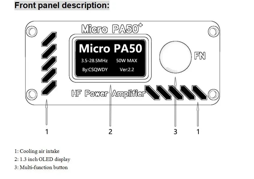 Micro PA50+ (PA50 Plus) 50W 3.5MHz-28.5MHz 1.3inch OLED Screen Intelligent Shortwave HF Power Amplifier SWR Meter LPF Filter