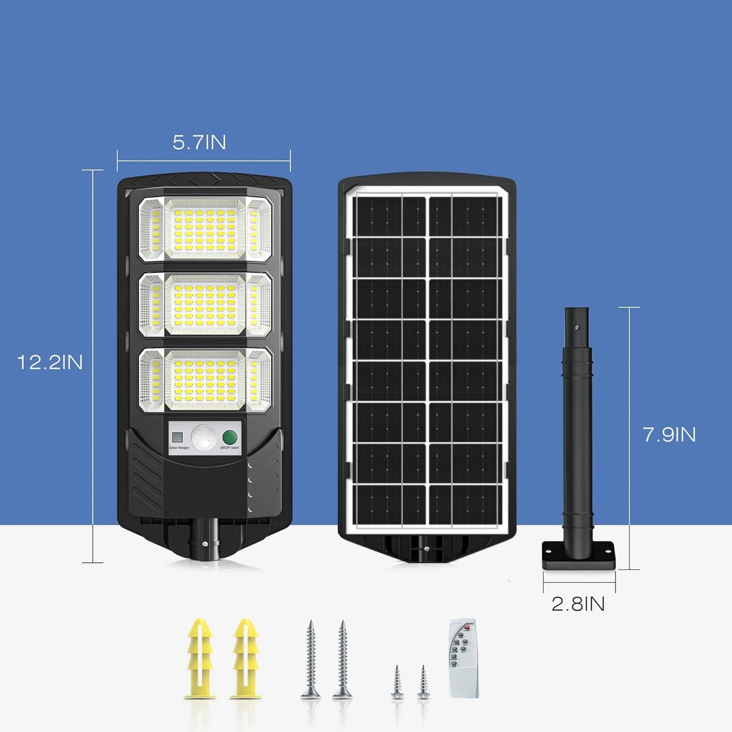 Solar outdoor light with motion sensor, waterproof wide-angle floodlight, safety light with remote control, courtyard path light