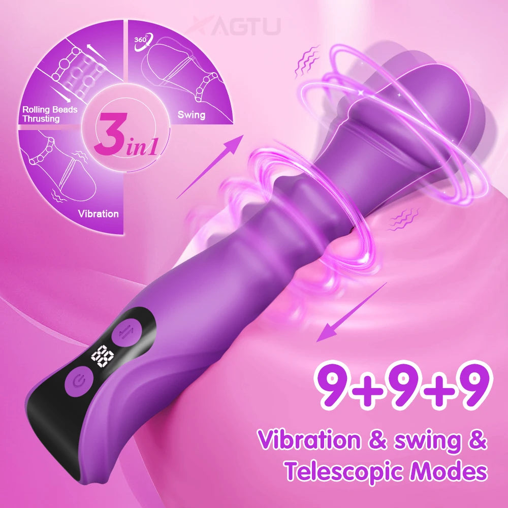 3 in 1 Telescopic Swing Vibrator Women Clitoris G Spot Stimulator Thrusting Beads Dildo Female Masturbation Adult Sex Toys