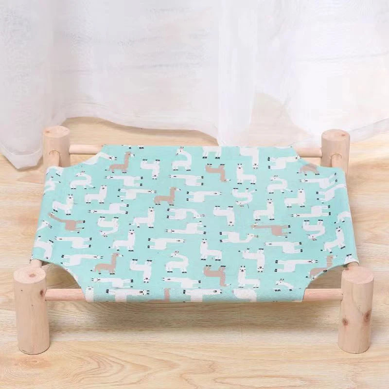 Wood Canvas Elevated Cat Bed, House, Hammocks, Lounge Bed for Small Rabbit Cats and Dogs, Durable Pet Supplies