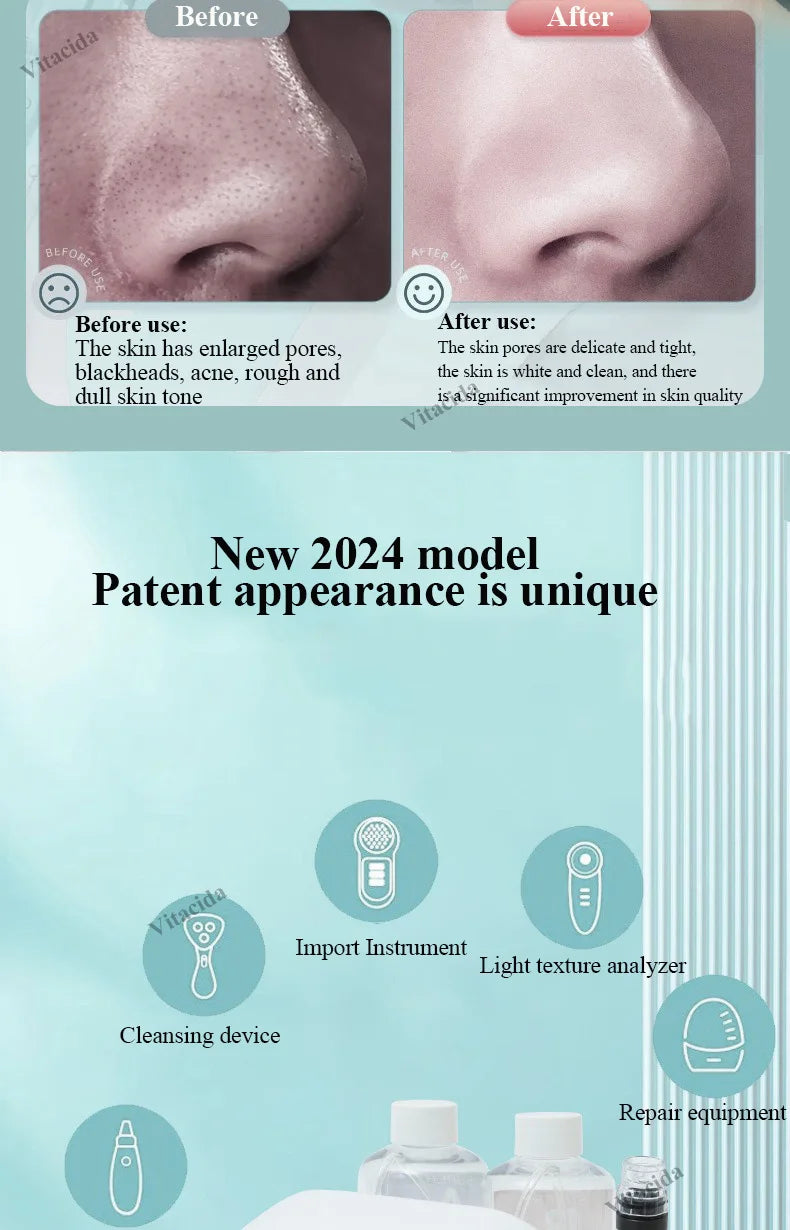 2024 Beauty Facial Lift Cleaner Pore Vacuum Blackhead Remover Portable Deep Cleansing Small Bubble Hydro Machine for Nose Face