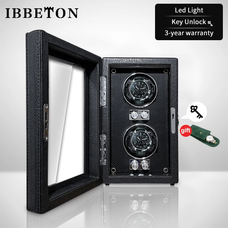 IBBETON Luxury Wood Watch Winder High-End  2 4 6 Slots Automatic Watches Box With Mabuchi Mute Motor Watch Cabinet Clock Storage