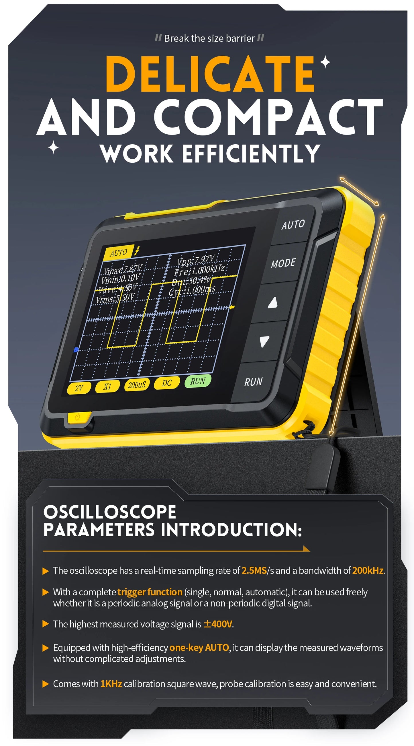 FNIRSI DSO152 Portable Mini Handled Digital Oscilloscope Auto 200KHz Bandwidth 2.5MSa/s Sampling Rate Electronics Repair Tools