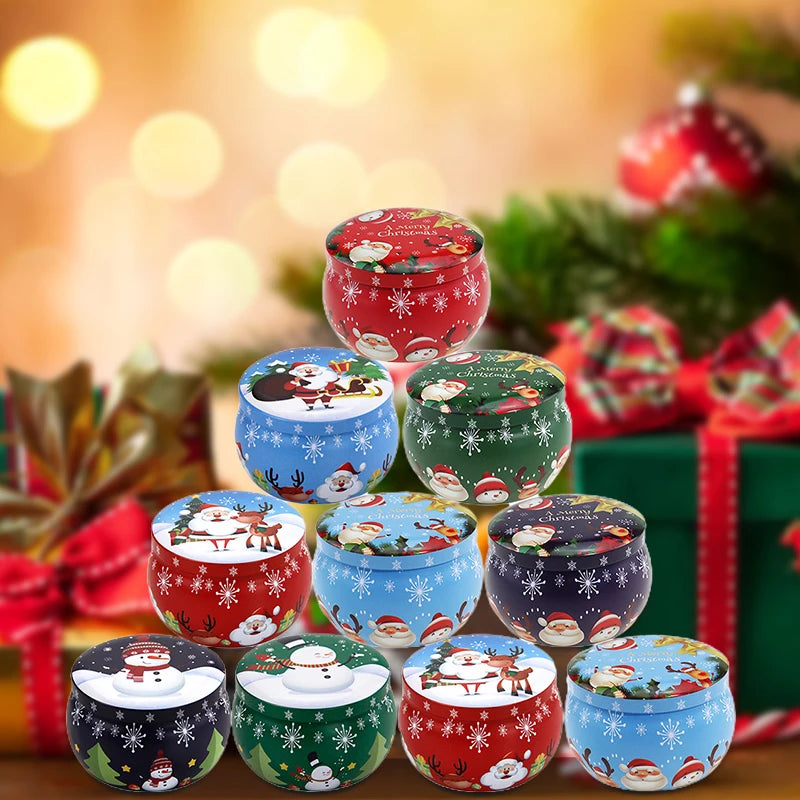 New Portable Travel Christmas Aromatherapy Candle Jar DIY Christmas Scented Candle Tin Jar Empty Box New Year Gift Box