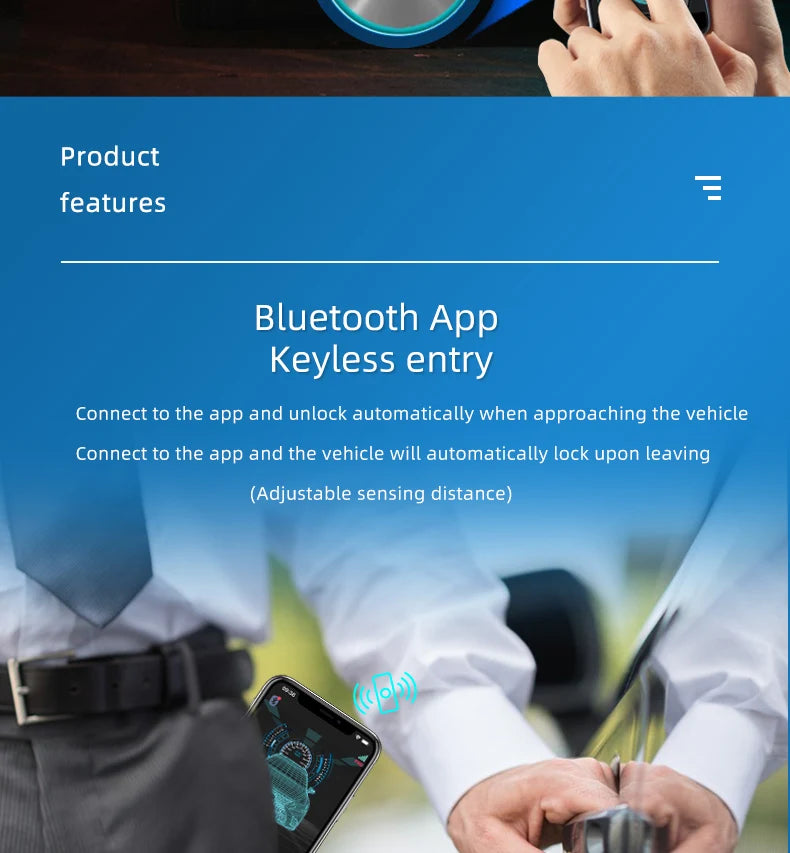 Universal Car Push Button Start Stop Keyless Entry Starter System Cell Phone Bluetooth APP PKE Remote Control Ignition Car Alarm