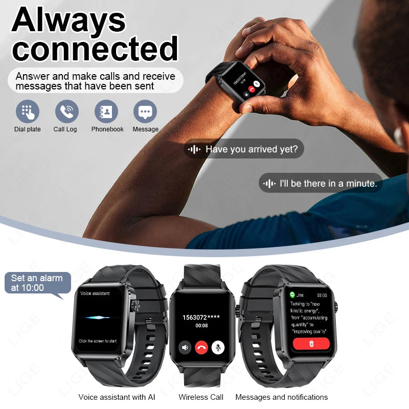 LIGE Fashion Smart Watch Men Women Voice Assistant Bluetooth Call Bracelet IP68 Waterproof Sports Watch Custom Dial Smartwatch