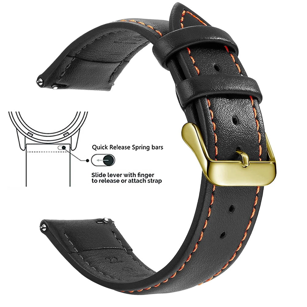 Top Grain Genuine Leather Watch Band, Quick Release 18mm/20mm/22mm Watch Straps, Fits Samsung Galaxy Watch, Garmin Huawei Watch