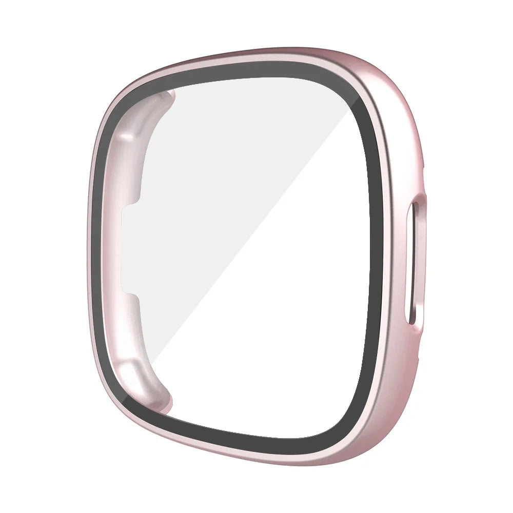 Screen Protector for Fitbit Versa 4/Sense 2 Hard PC Bumpe Protective HD Tempered Glass Case All-Around Full Cover Bumper Shell