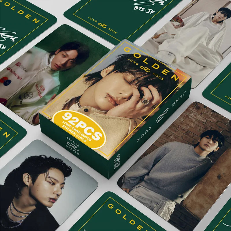 New 92 JUNGKOOK Solo Album GOLDEN Merchandise Photo Album Stickers JK Double-Sided LOMO Cards Celebrity Fan Gifts