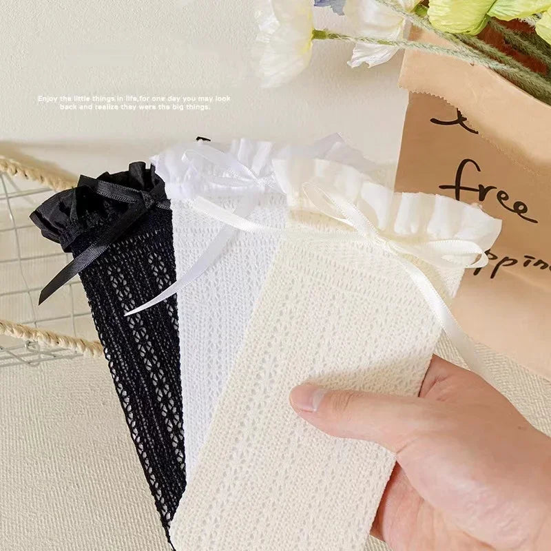 Girls Long Tube Lace Stockings Sweet Bow Pattern Mesh Sock Baby Girl Ballet Fishing Net Frilly Socks Lolita Leggings