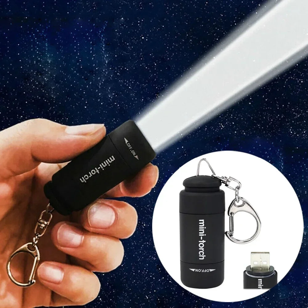 Pocket Keychain Flashlight Waterproof Outdoor Hiking Camping Mini FlashlightUSB Rechargeable LED Multifunctional Strong Light