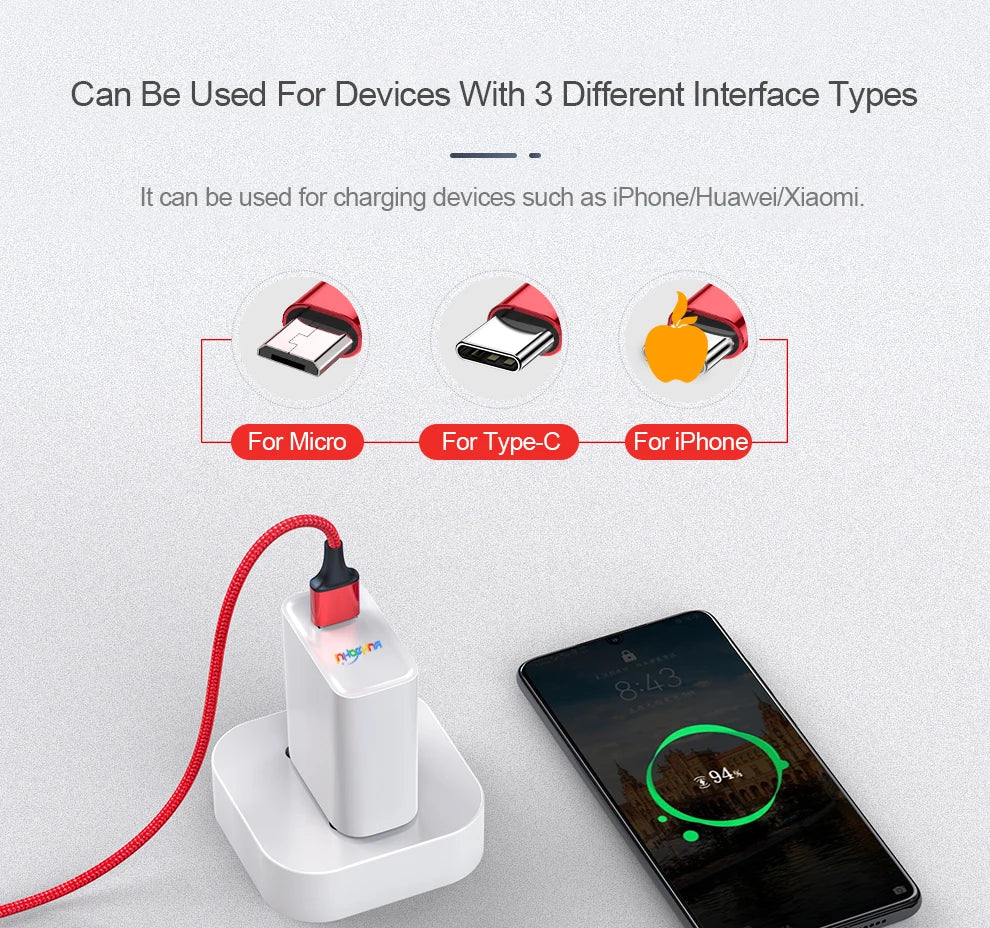 2.4A Braided One Drag Three USB-A For Apple Android Type-c/USB-C Fast Charging Cable 1.2m  3in1 Black Silver Red Blue Golden
