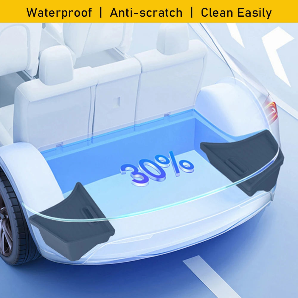 Trunk Organizer for Tesla Model 3 2024 2025 Waterproof Rear Trunk Storage Bins Side Box with Carpeted Lip Car Travel Accessories