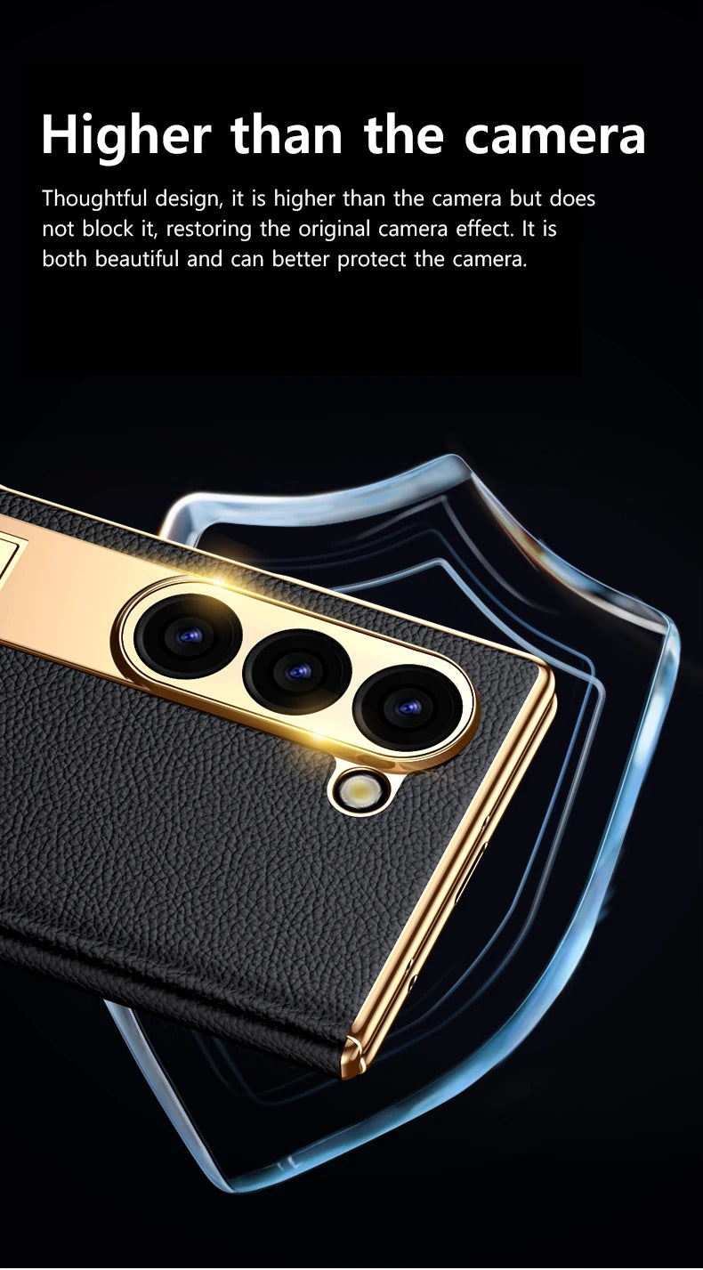 For Samsung Z Fold 7 6 5 4 3 Genuine leather Magnetic Hinge Full protective phone Case holder Kickstand fold6 Shockproof Cover