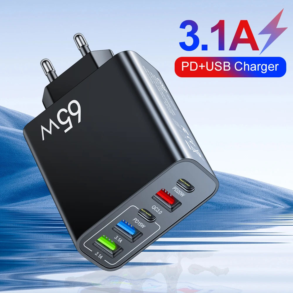 3.1A Fast USB Charger Quick Charge3.0 PD 20W USB Type C Charger 5 Port Phone Charger Adapter For iPhone 14 Samsung Xiaomi Huawei