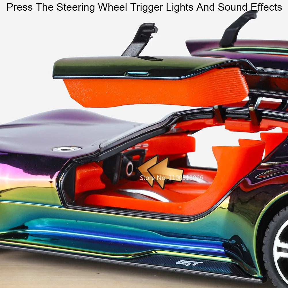 1:24 Alloy Diecasting Vision GT Toys Cars Miniature Models Wheel Pull Back Sports Car with Light Music Vehicles Model Ornament