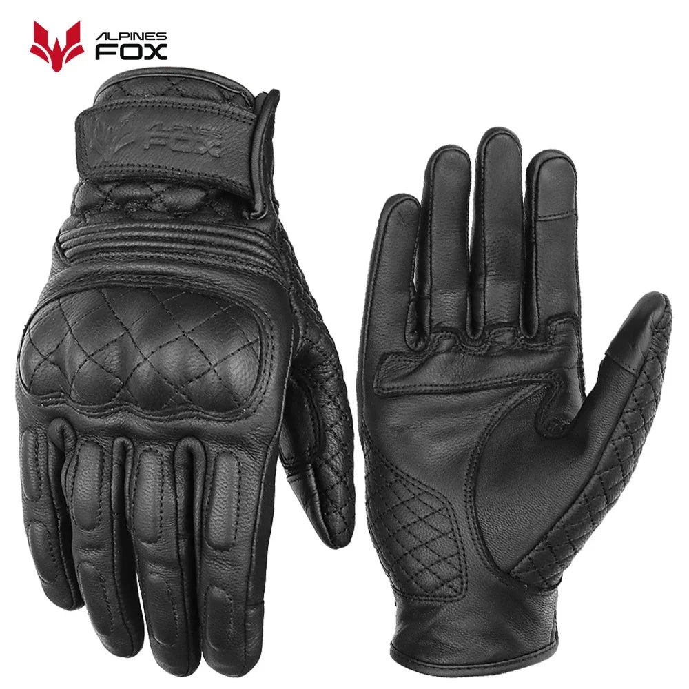 Vintage Leather Motorcycle Gloves Men Women Wear-resistant Motobike Guantes Touchscreen Anti-slip Retro Motobiker Luvas Yellow