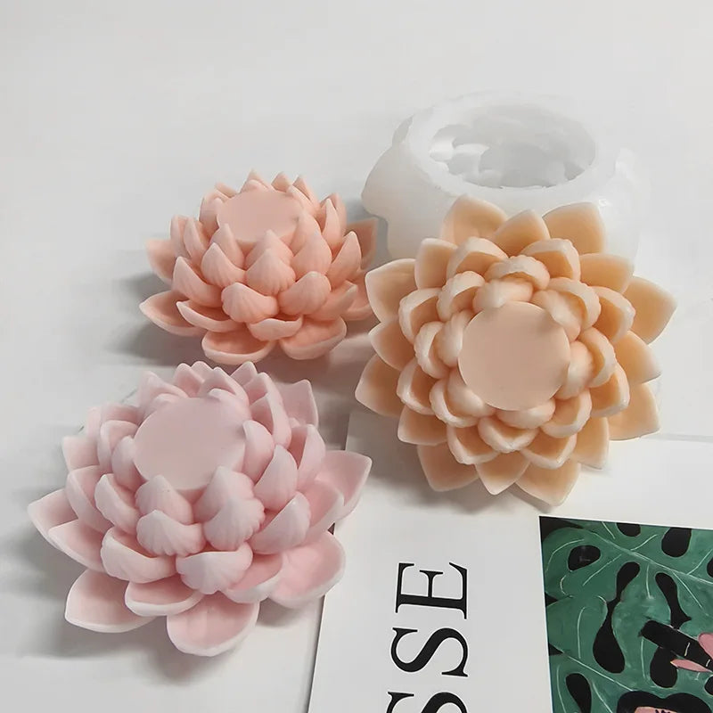 Silicone 3D Candle Molds DIY Lotus Flower Handmade Gifts Candle Soap Making Tools De Silicona Para Velas форма для свечей