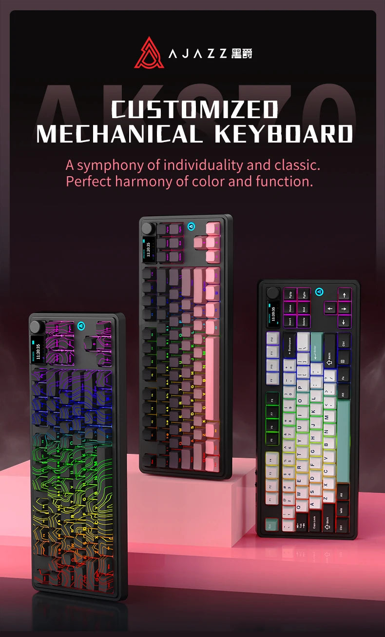 AJAZZ AK870 PLUS wireless three-mode mechanical keyboard hot-swappable screen gaming keyboard 87 keys