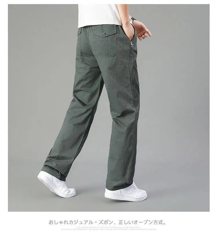Big Size Men's Cargo Pants Casual Loose Straight Pants Cotton Long Trousers Zipper Pockets Mens Jogger Pants 5XL 6XL
