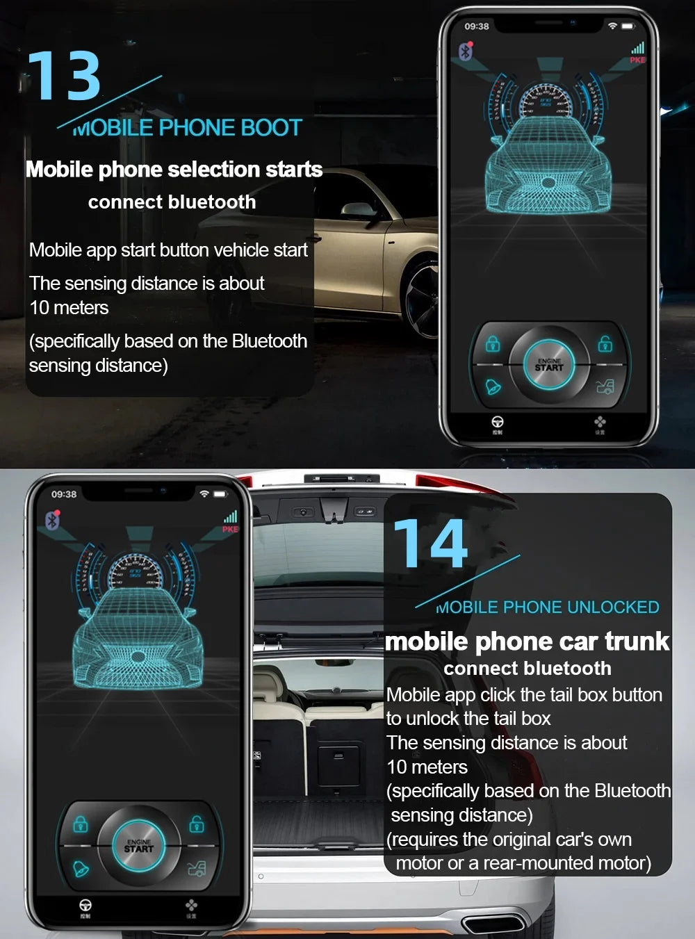 Car Smart Key Starter Alarm Bluetooth Autostart Set Auto Start Stop Push Button Keyless Entry System Skit Automotive Accessories