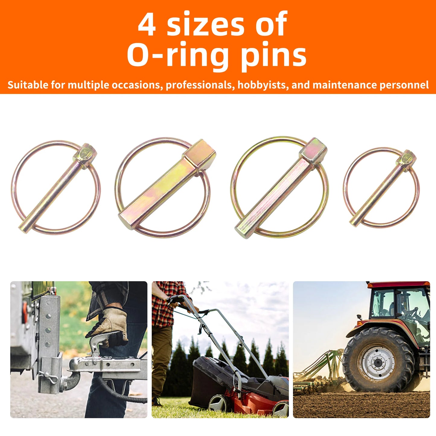 8PCS O-shape Lynch Pin Heavy Duty Steel Coupler Latch Ring Clip 1/4" 3/16" 5/16" 7/16" O Ring Round Arch Towing Hitch Hook Boat