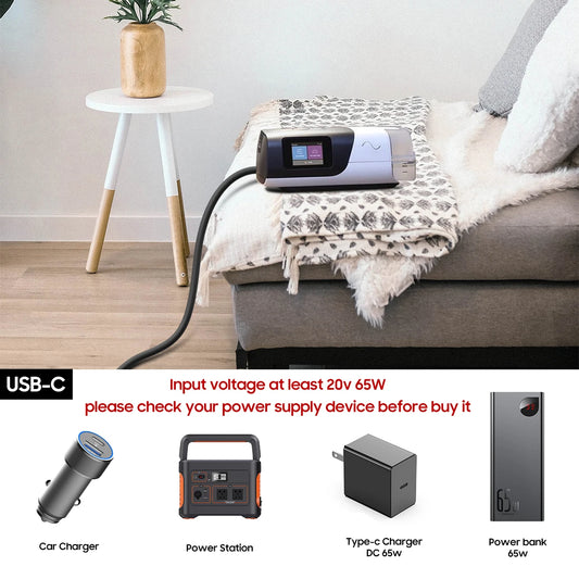 65W USB C for ResMed Airmini CPAP PD Charging Cable Power Bank Converter to Air Mini Power Supply Cable Travelling Train Airmini