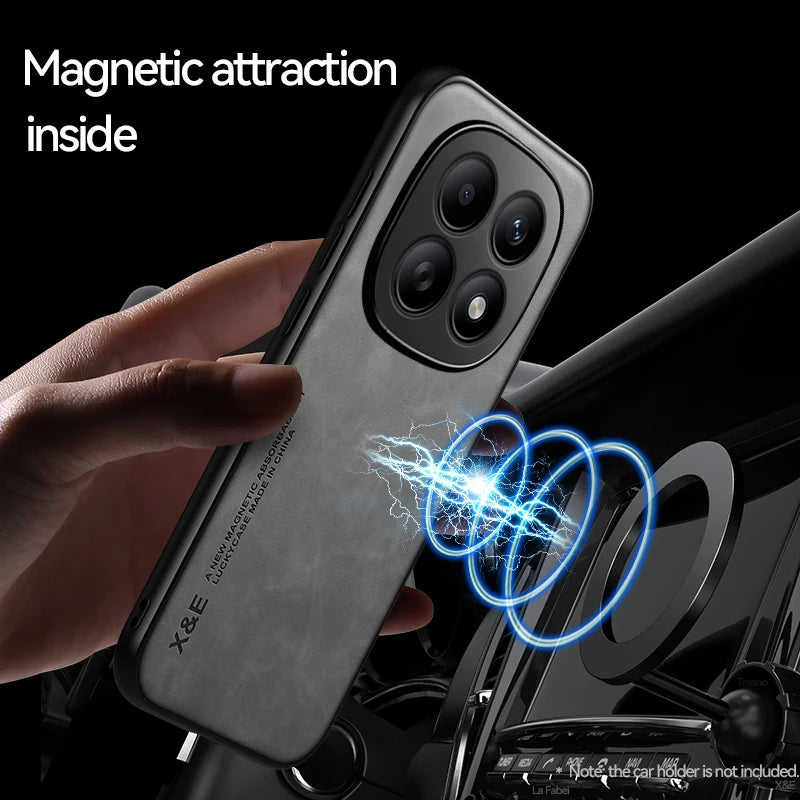 Luxury Leather Case For Redmi Note 15 Pro 5G Pro+ Plus Note 15 Pro 4G Cover With Metal Plate Support Car Hold Capa Fundas
