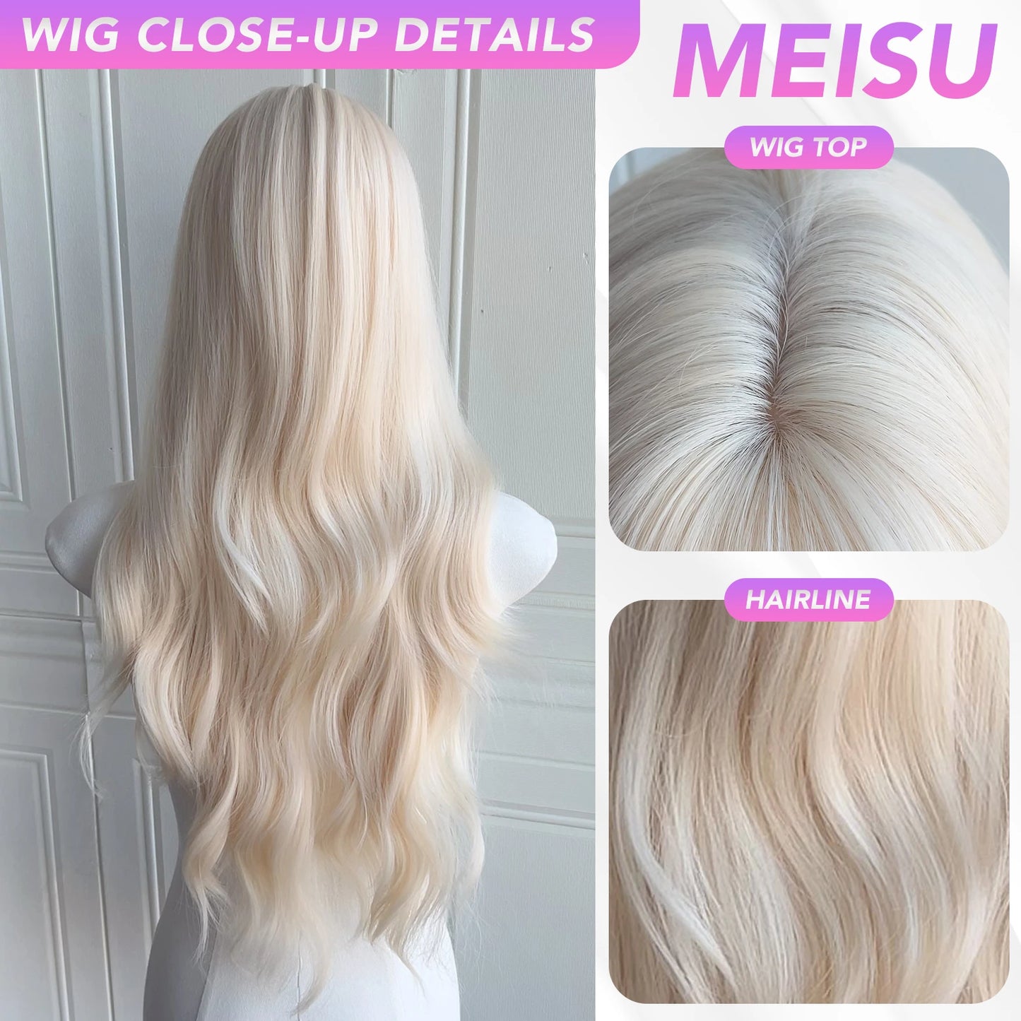 MEISU 26 Inch Synthetic Water Curly Wave Wigs Air Bangs Hair PLATINUM Heat-Resistant Natural And Smoot Daily Wear For Women