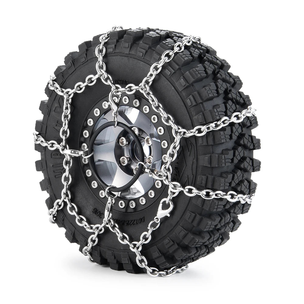 MIBIDAO 2/4pcs Metal Wheel Tires Snow Chain Anti Skid Safety Snow Chain for 1/10 RC Rock Crawler TRX4 TRX6 Axial SCX10 90046 D90