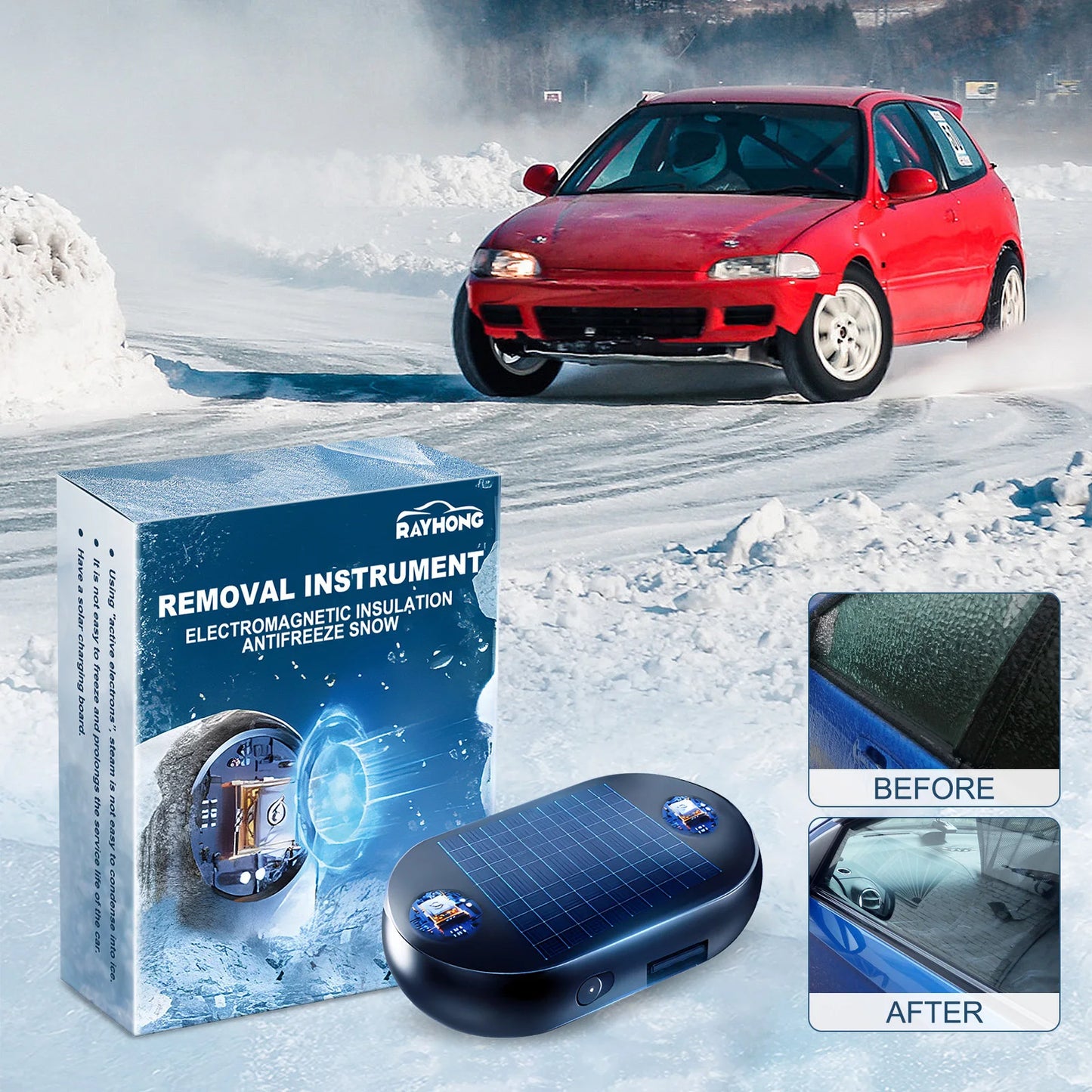Snow Plow Antifreeze Car Electromagnetic Molecular Defroster Front Rear Windshield Car Snow Removal Instrument Solar Antifreeze