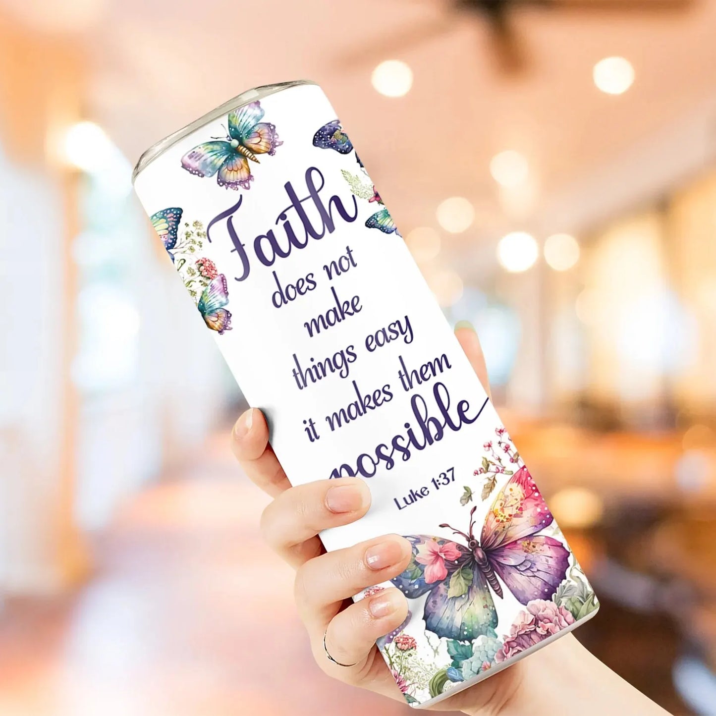 1pc Faith Does Not Make Things Easy It Makes Them Possible Tumbler With Straw 20oz Stainless Steel Christian Water Bottle