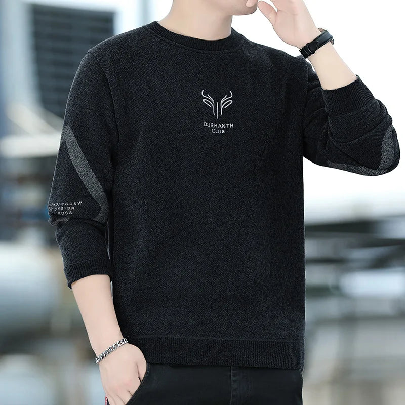 Mens Thickened Sweater Stripe Velvet Pullover Men's Winter Clothes Elegant Luxury Brand Fashion Knitted Sweaters